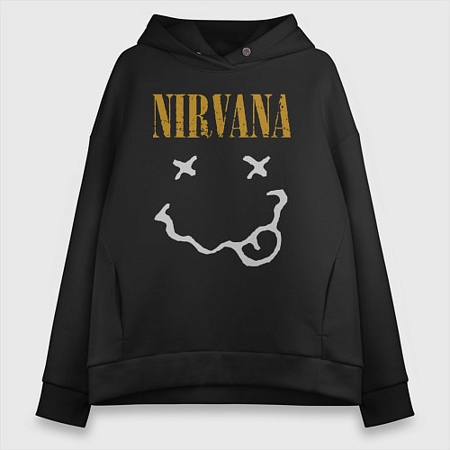 Женское худи оверсайз Нирвана рок музыка / Черный – фото 1