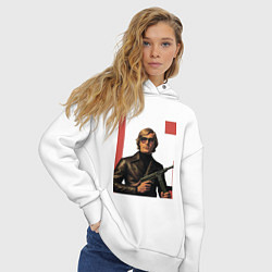 Толстовка оверсайз женская Мужчина с автоматом ретрофутуризм поп-арт 1970-е, цвет: белый — фото 2