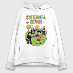Толстовка оверсайз женская System of a Down, мультяшный стиль, цвет: белый