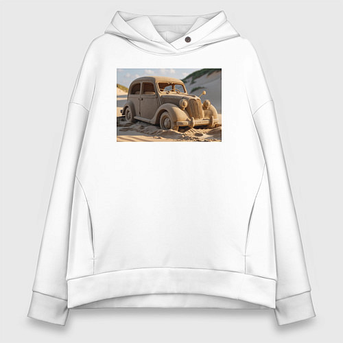 Женское худи оверсайз Песчаный Автомобиль: Дорога в Пустыне / Белый – фото 1