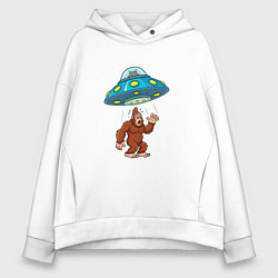 Толстовка оверсайз женская Нло похищает бигфута, цвет: белый