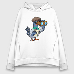 Толстовка оверсайз женская Голубь с биноклем, цвет: белый