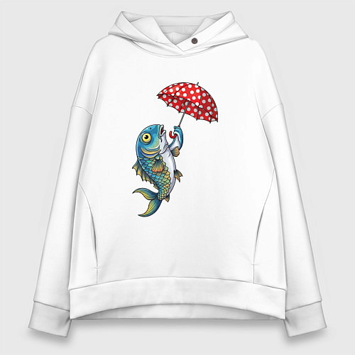 Женское худи оверсайз Карп на зонтике / Белый – фото 1