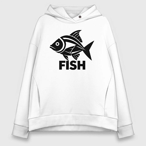 Женское худи оверсайз Рыба в стиле минимализм / Белый – фото 1