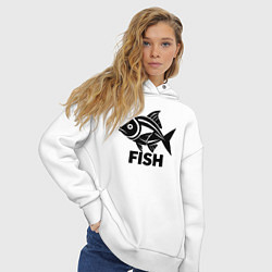 Толстовка оверсайз женская Рыба в стиле минимализм, цвет: белый — фото 2