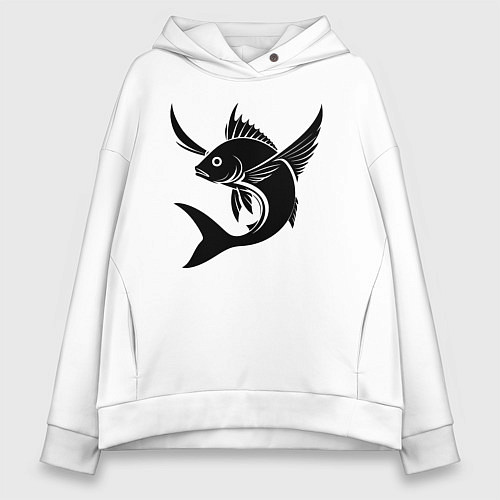 Женское худи оверсайз Рыба с крыльями / Белый – фото 1