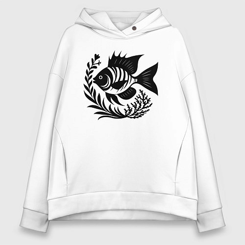 Женское худи оверсайз Рыба в морских зарослях / Белый – фото 1
