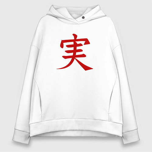 Женское худи оверсайз Красный японский иероглиф правды / Белый – фото 1