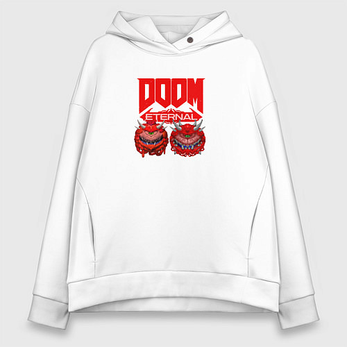 Женское худи оверсайз Doom кака демон / Белый – фото 1