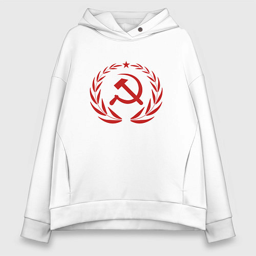 Женское худи оверсайз Герб СССР серп и молот / Белый – фото 1