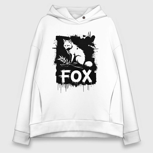 Женское худи оверсайз Лис в черной краске / Белый – фото 1