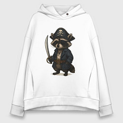 Толстовка оверсайз женская Енот пират, цвет: белый