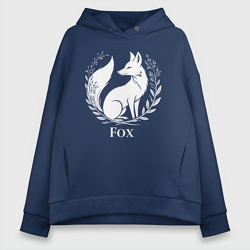Женское худи оверсайз Лисий герб с венком / Тёмно-синий – фото 1