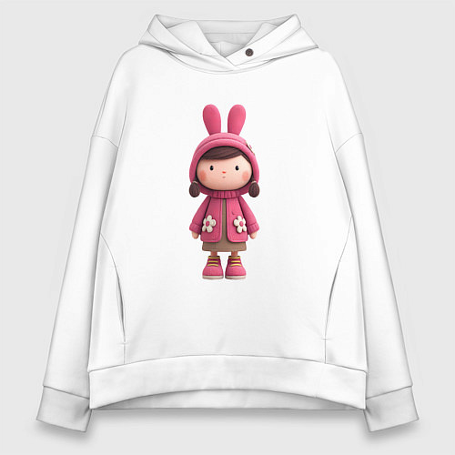 Женское худи оверсайз Девочка в розовом зимнем наряде / Белый – фото 1