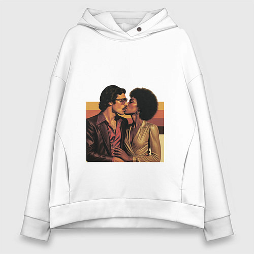 Женское худи оверсайз Поцелуй поп-арт диско 1970-е / Белый – фото 1