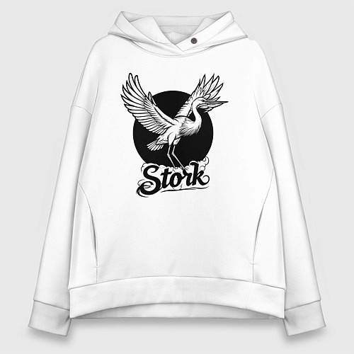 Женское худи оверсайз Аист в круге / Белый – фото 1