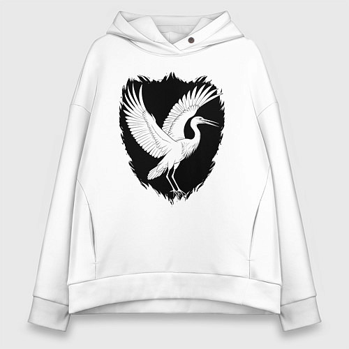 Женское худи оверсайз Аист на черном щите / Белый – фото 1