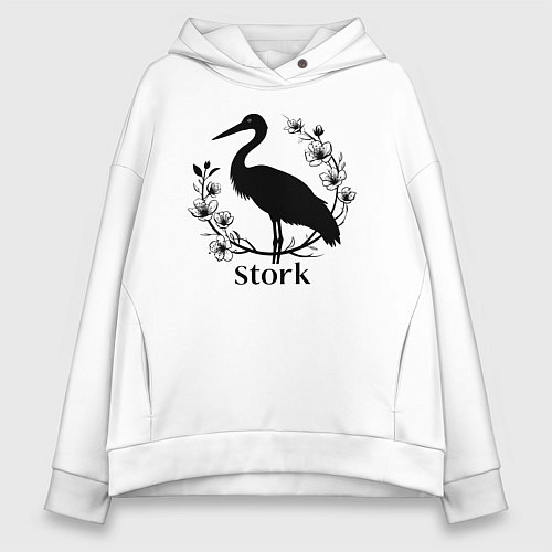 Женское худи оверсайз Аист среди цветов / Белый – фото 1