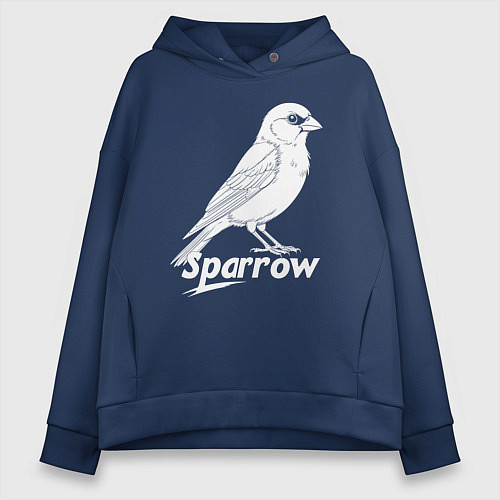 Женское худи оверсайз Воробей белый логотип / Тёмно-синий – фото 1