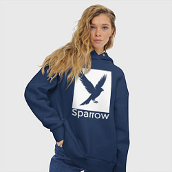 Толстовка оверсайз женская Летящий воробей, цвет: тёмно-синий — фото 2