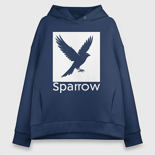 Женское худи оверсайз Летящий воробей / Тёмно-синий – фото 1