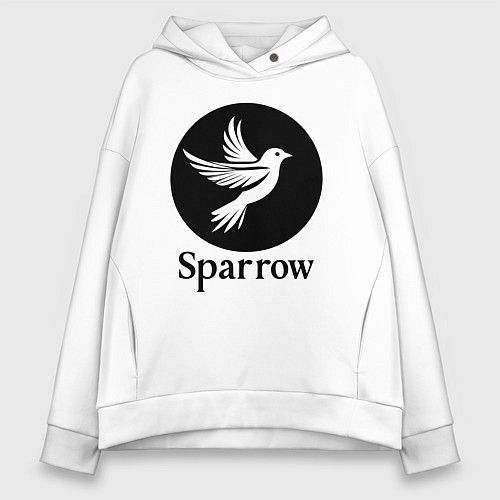 Женское худи оверсайз Воробей в круге / Белый – фото 1