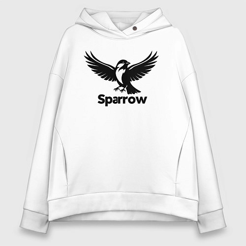Женское худи оверсайз Летящий черный воробей / Белый – фото 1