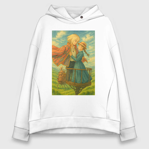 Женское худи оверсайз Шагающий замок / Белый – фото 1
