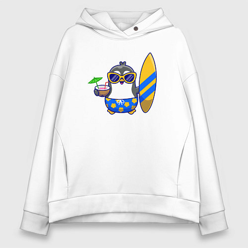 Женское худи оверсайз Пингвин серфер / Белый – фото 1