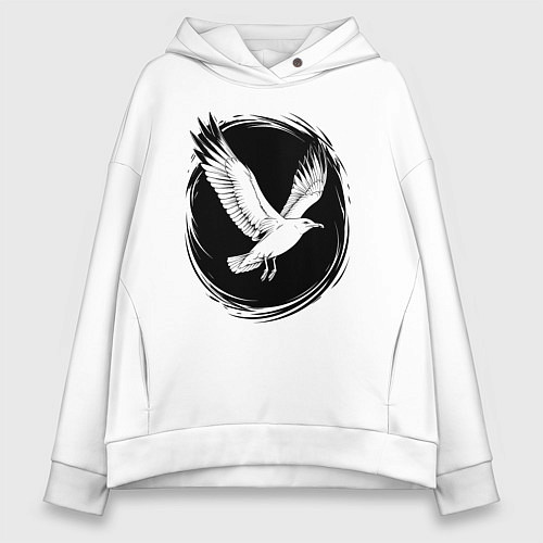 Женское худи оверсайз Чайка в черном круге / Белый – фото 1