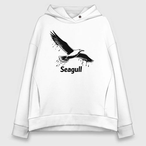 Женское худи оверсайз Чайка черной краской / Белый – фото 1