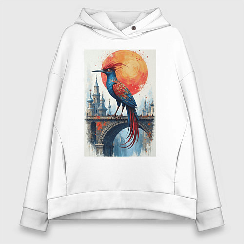 Женское худи оверсайз Сказочная птица на мосту / Белый – фото 1