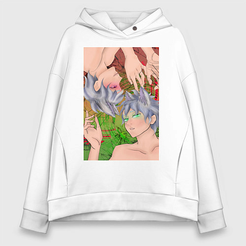 Женское худи оверсайз Кицуне близнецы / Белый – фото 1