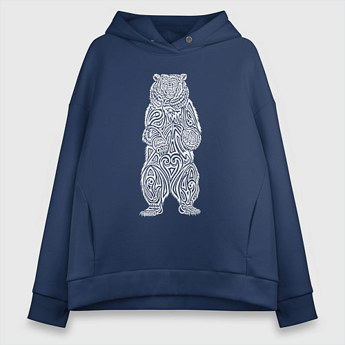 Женское худи оверсайз Медведь оберег в виде кельтского орнамента / Тёмно-синий – фото 1