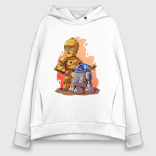 Женское худи оверсайз Звёздные войны: c3p0 и r2d2 - арт / Белый – фото 1