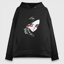 Толстовка оверсайз женская Алита: боевой ангел, цвет: черный