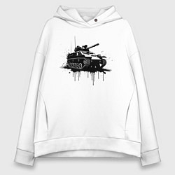 Толстовка оверсайз женская Танк с эффектом подтёков краски, цвет: белый