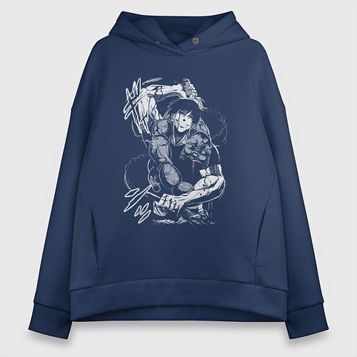 Женское худи оверсайз Тодзи Фушигуро - цепи / Тёмно-синий – фото 1