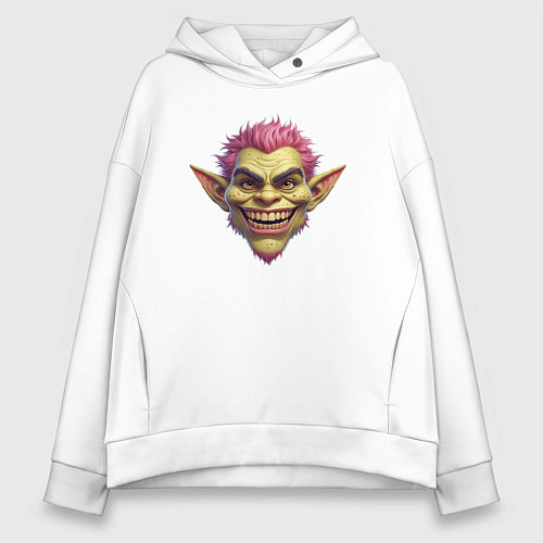 Женское худи оверсайз Гоблин с розовыми волосами / Белый – фото 1