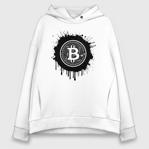 Женское худи оверсайз Биткоин в черной красках / Белый – фото 1