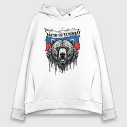 Толстовка оверсайз женская Флаг России и медведь, цвет: белый