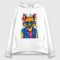 Толстовка оверсайз женская Лиса Pop Colors, цвет: белый