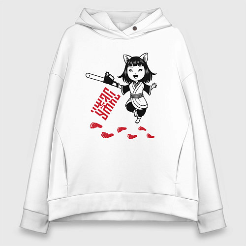 Женское худи оверсайз Девочка аниме с бензопилой ужас / Белый – фото 1