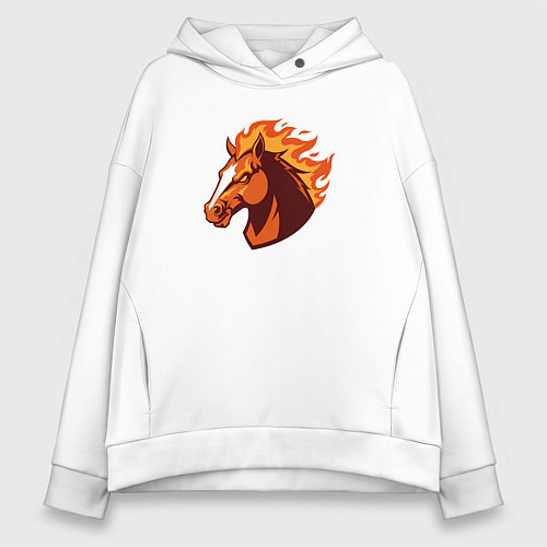 Женское худи оверсайз Лошадь с огненной гривой / Белый – фото 1