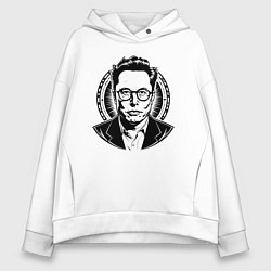 Толстовка оверсайз женская Илон Маск в стиле нью скул, цвет: белый