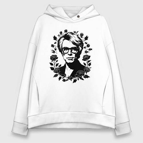 Женское худи оверсайз Энди Уорхол в цветочном обрамлении / Белый – фото 1