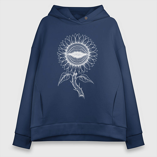 Женское худи оверсайз Подсолнух - зубастый цветок / Тёмно-синий – фото 1