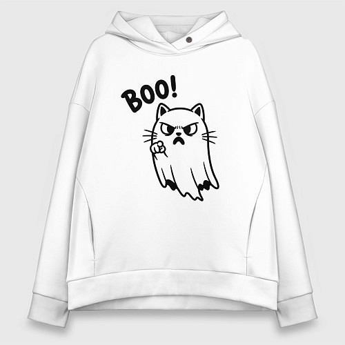 Женское худи оверсайз Сердитый котик призрак / Белый – фото 1