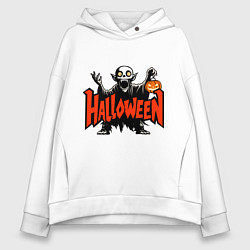 Толстовка оверсайз женская Вампир с надписью halloween, цвет: белый
