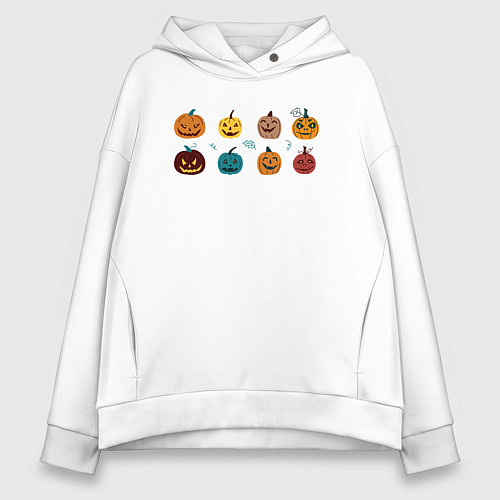Женское худи оверсайз Разноцветные тыквы Джека на Хэллоуин / Белый – фото 1